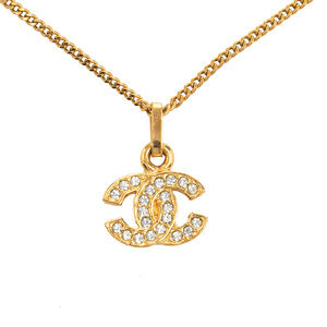 Pre-Loved Chanel CC Gold Plated Rhinestones Pendant Necklace